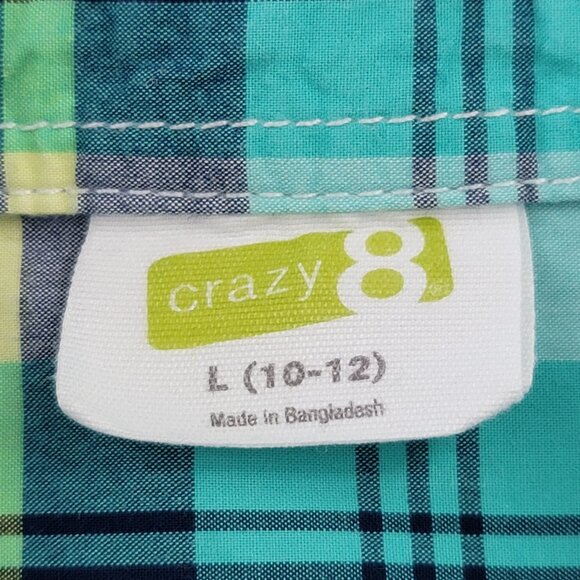 🛍️ BUNDLE ONLY***Boys Green Blue & White Plaid Crazy 8 Button down  Shirt 10-12 - Picture 3 of 8